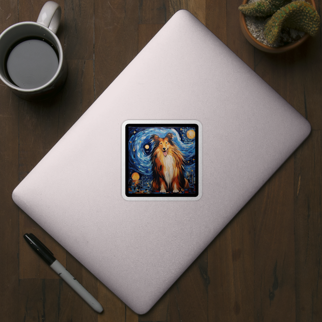 Rough Collie painted in Van Gogh Starry Night style by NatashaCuteShop